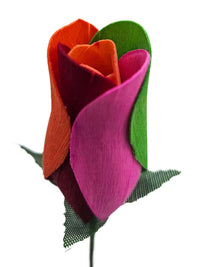 Rainbow Wooden Closed Rose Bud in vibrant colors, symbolizing love and joy, made from premium birch wood.