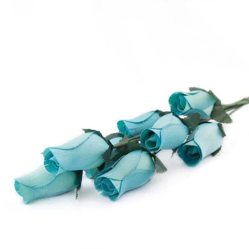 Wooden Closed Bud Rose #33 - Light Blue