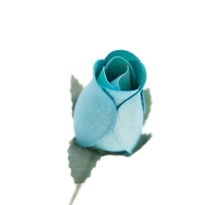 Wooden Closed Bud Rose #33 - Light Blue