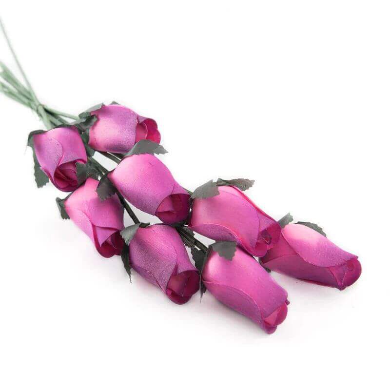 Wooden Closed Bud Rose #37 - Pink With Burgundy Tips