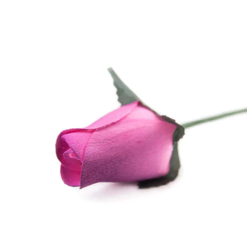 Wooden Closed Bud Rose #37 - Pink With Burgundy Tips