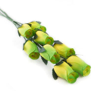 Wooden Closed Bud Rose #38 - Yellow With Green Tips