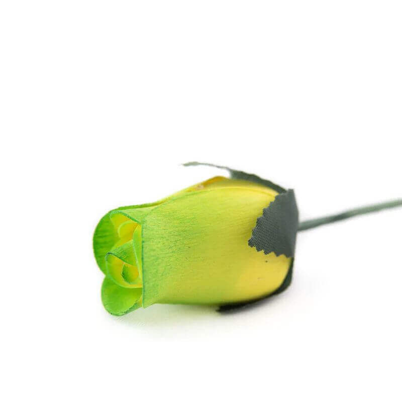 Wooden Closed Bud Rose #38 - Yellow With Green Tips