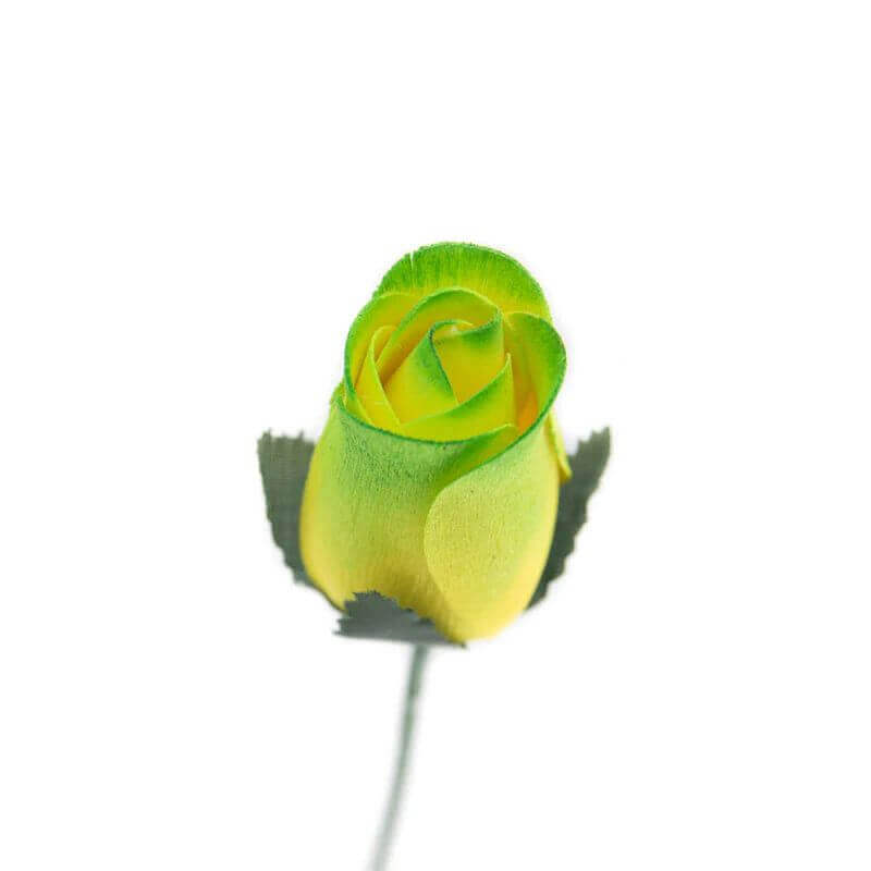 Wooden Closed Bud Rose #38 - Yellow With Green Tips