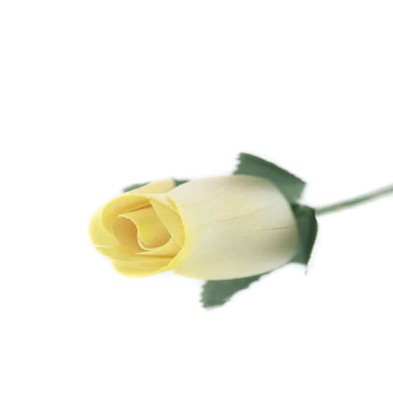 Wooden Closed Bud Rose #39 - White With Yellow Tips