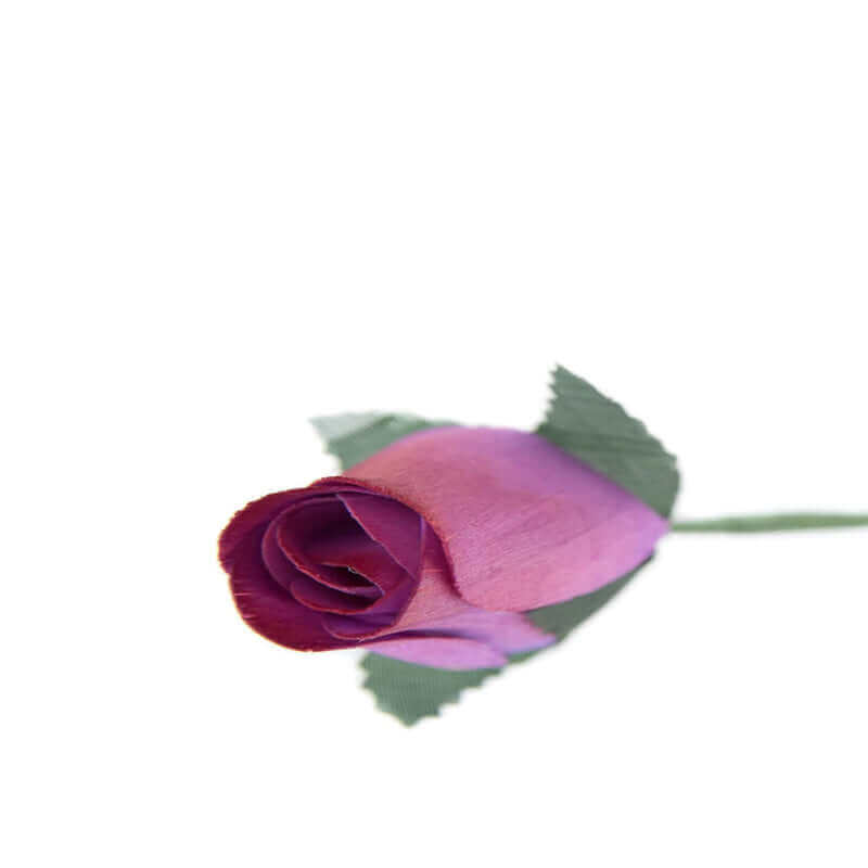 Wooden Closed Bud Rose #48 - Purple With Burgundy Tips