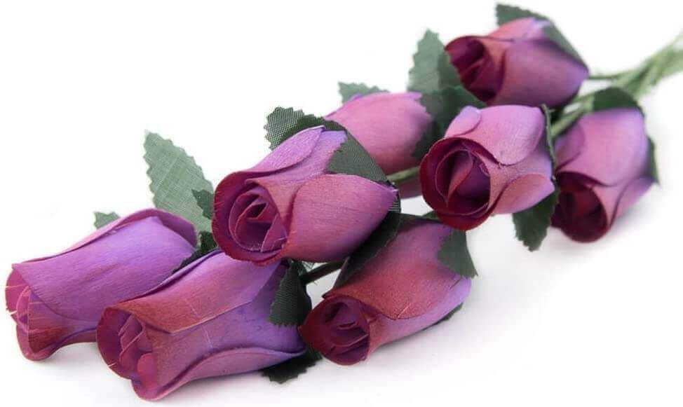 Wooden Closed Bud Rose #48 - Purple With Burgundy Tips