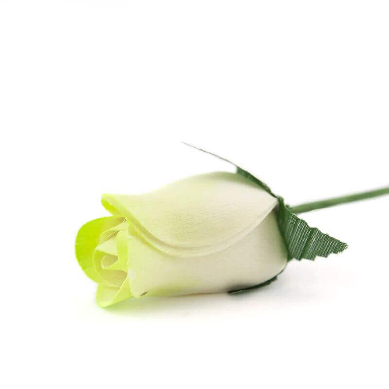Wooden Closed Bud Rose #50 - White With Light Green Tips