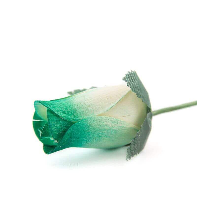 Wooden Closed Bud Rose #51 - White With Forest Green Tips