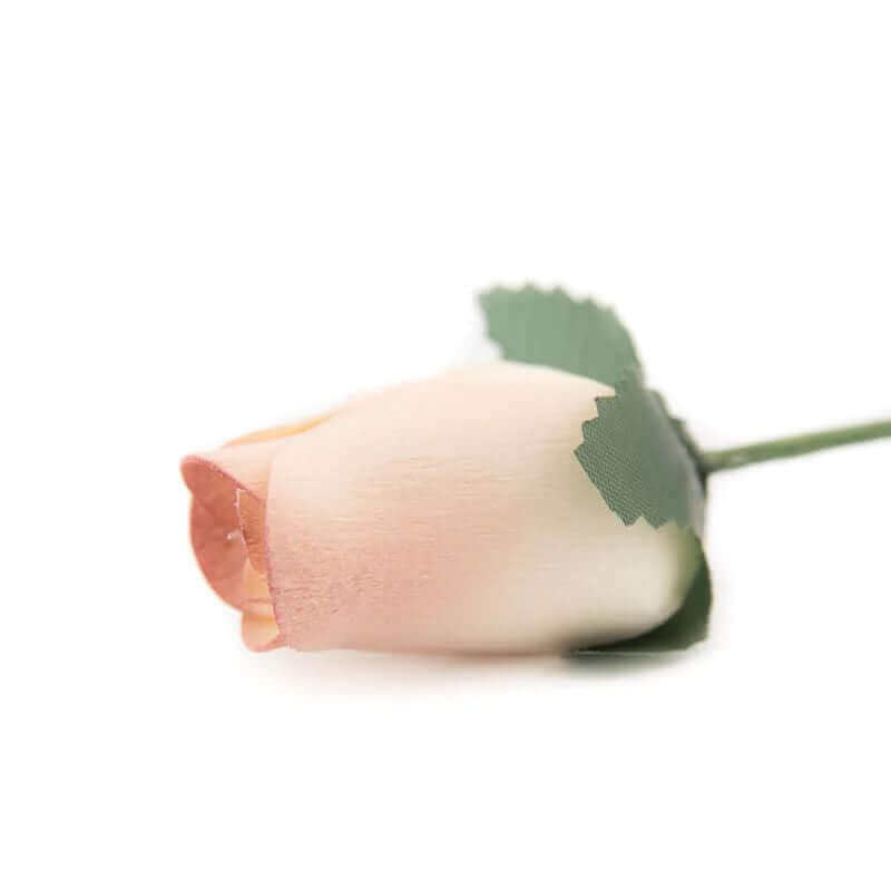 Wooden Closed Bud Rose #52 - White With Cinnamon Tips