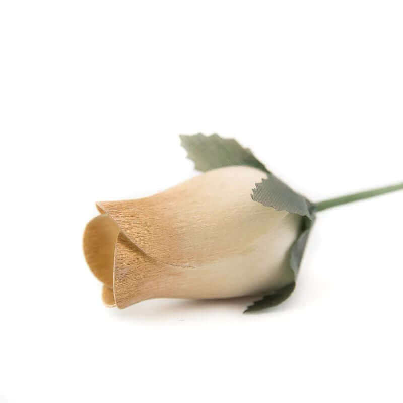 Wooden Closed Bud Rose #58 - White With Gold Tips
